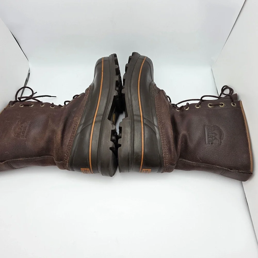 Sorel Mounty Brown Leather Rubber Insulated Duck Boots Mens 9 Waterproof Hunting